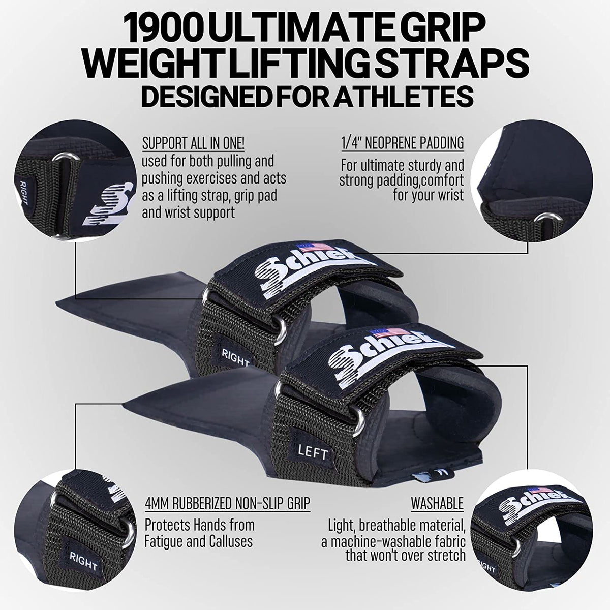 Schiek Model Grip Lifting – HomeGymBodybuilding, LLC Weight E-biz Straps Ultimate 1900UG Grips Neoprene Enterprises